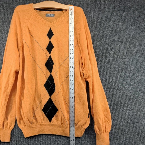 Ping Collection Men's Knit Sweater Orange M Argyle Diamond V-Neck - Picture 10 of 12